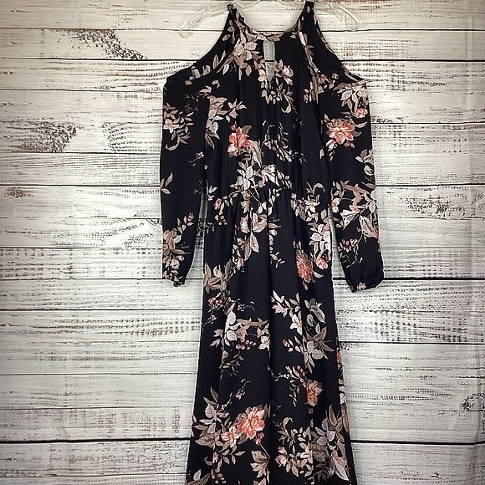 FRAICHE BY J SIZE S‎ BLACK FLORAL DRESS SUMMER FALL GUC